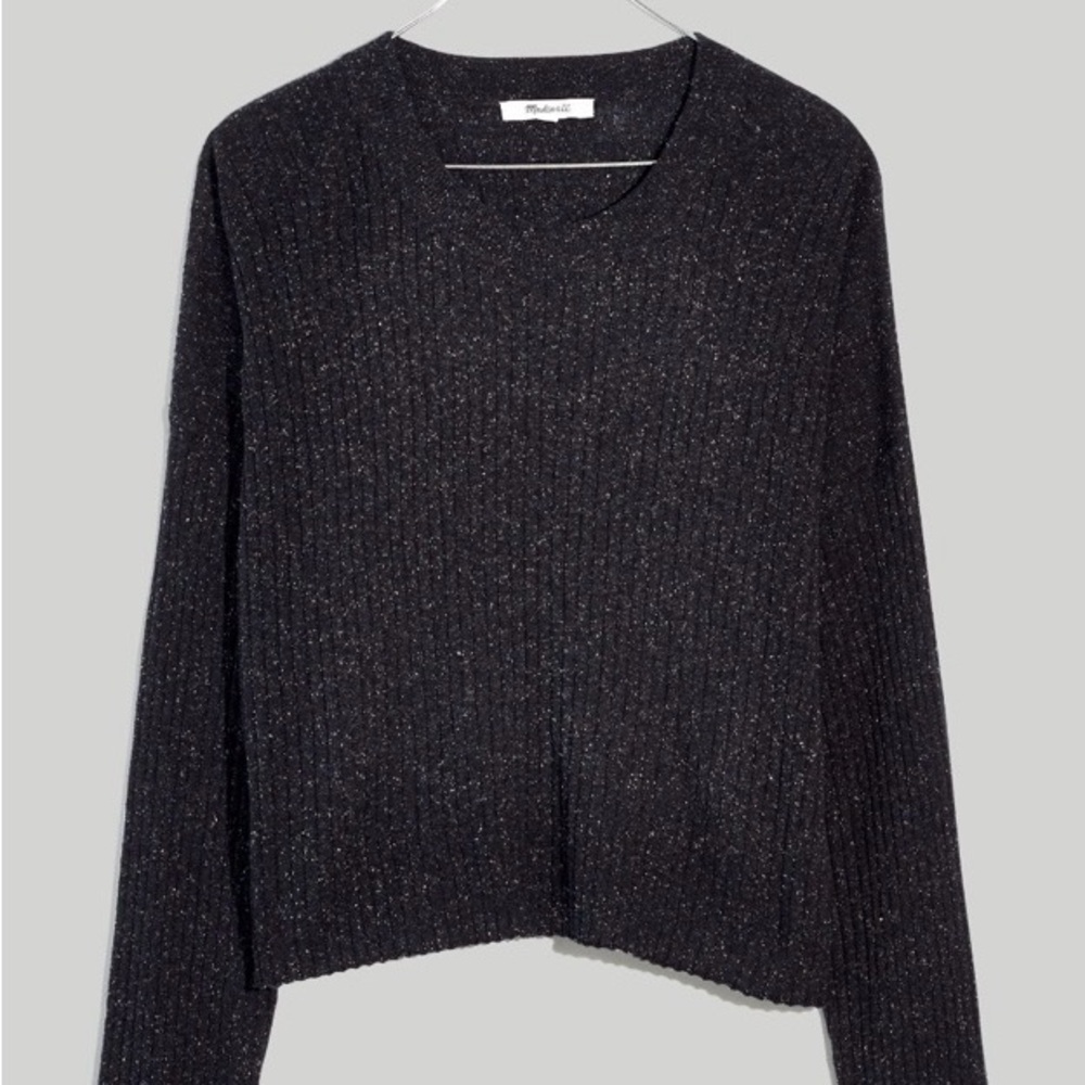 Madewell Donegal Lawson Crop Pullover Sweater in True Black - Picture 4 of 8